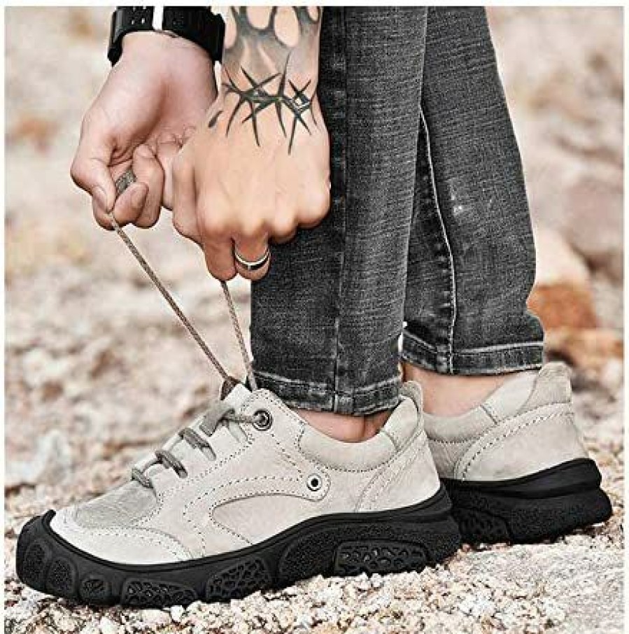 Men * | Facai Breathable Soft Rubber Men Hiking Sneakers Men Outdoor Mountain Trekking Boots Flat Pedals Leather Tactical Shoes, 39 White