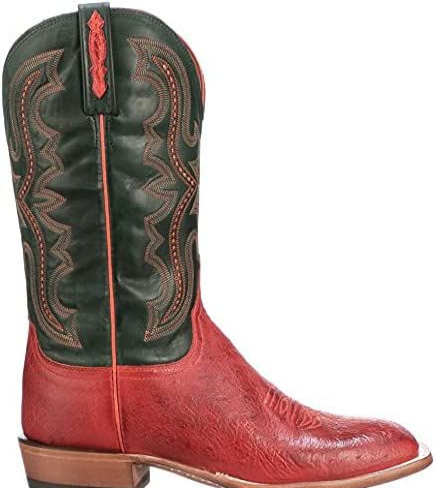 Men * | Lucchese Men'S Cecil Exotic Ostrich Skin Western Boot Broad Square Toe Cl1095.W8 Red