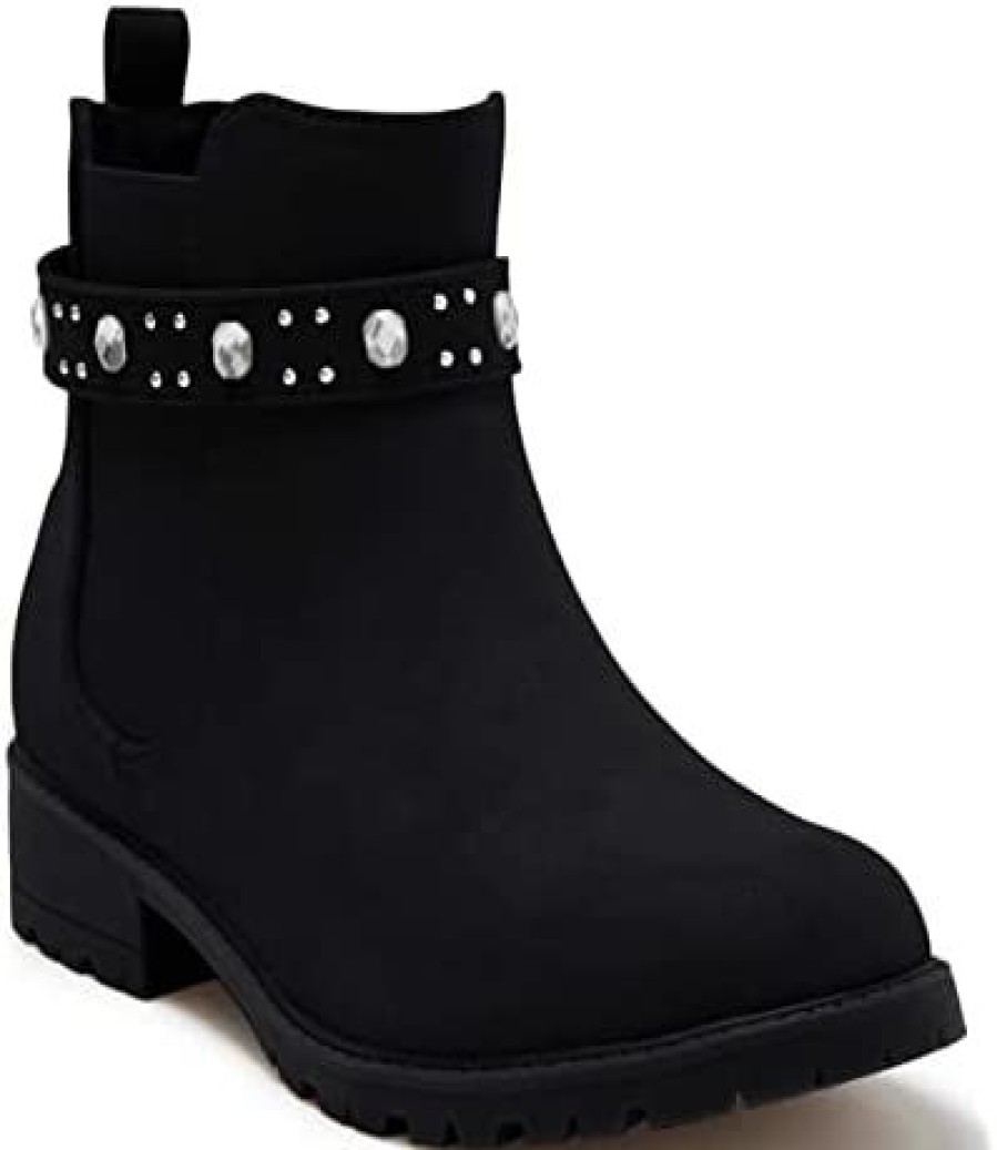 Girl * | Rilista Girl'S Lug Sole Ankle Boots Platform Chunky Heel Round Toe Non-Slip Chelsea Booties Black