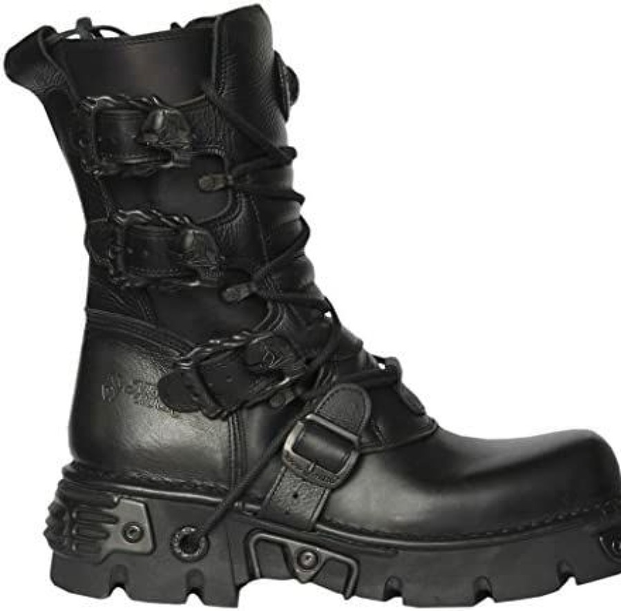 Men * | New Rock Newrock M.391 S.18 Black Metallic Reactor Punk Goth Biker Unisex Black Boots