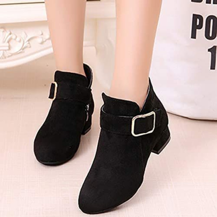 Girl * | Bininbox Girl Fashion Boots Kids Ankle Boots Low Heel Suede Short Booties Winter Warm Snow Boots Anti-Slip Outdoor Shoes For Little Kids/Big Kids Black