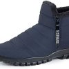 Men * | Recyphi Men'S Waterproof Warm Cotton Zipper Snow Ankle Boots Slip On Thick Plush Winter Booties Lightweight Non-Slip Casual Dad Shoes Black