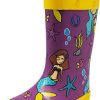 Girl * | Norty Girls Rain Boots Waterproof & Durable Big Kid Rain Boots With Easy-On Handles Non-Slip Rainboots For Big Kids Mermaid Purple Yellow Size 4