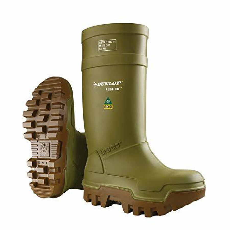 Men * | Dunlop E66284315 Purofort Thermo+ Full Safety Omega/Eh Cold Protection Boot, Premium Insole, -58 F Cold Insulation, Steel Toe Cap, Green/Brown, Men Size 15/Women Size 17