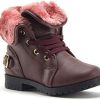 Girl * | Little Girls Faux Fur Lined Military Style Combat Ankle High Chukka Boots Wine