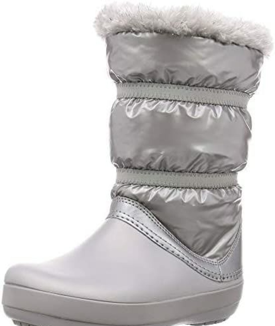 Girl * | Crocs Kid'S Crocband Lodgepoint Metallic Boot Snow, Silver, 9 M Us Toddler