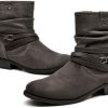 Women * | Vjh Confort Women'S Mid Calf Boot,Round Toe Low Heel Comfort Slouchy Bootie With Side Zipper Buckle Strap Blacksmooth