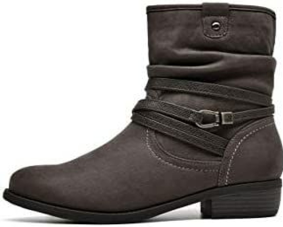 Women * | Vjh Confort Women'S Mid Calf Boot,Round Toe Low Heel Comfort Slouchy Bootie With Side Zipper Buckle Strap Blacksmooth