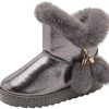 Girl * | Lnafan Girls' Outdoor Sweet Pom Pom Warm Winter Faux Fur Lined Snow Boots(Toddler/Little Girl/Big Girl) Gun Silver