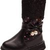 Girl * | Bininbox Girl'S Waterproof Lace Bowknot Side Zipper Fur Lined Winter Snow Boots Girls Princess Boots Black