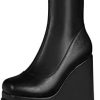 Women * | Wetkiss Womens Platform Wedge Boots Size Zipper Booties For Women Slip On Ankle Boots Heeled Short Boots Black