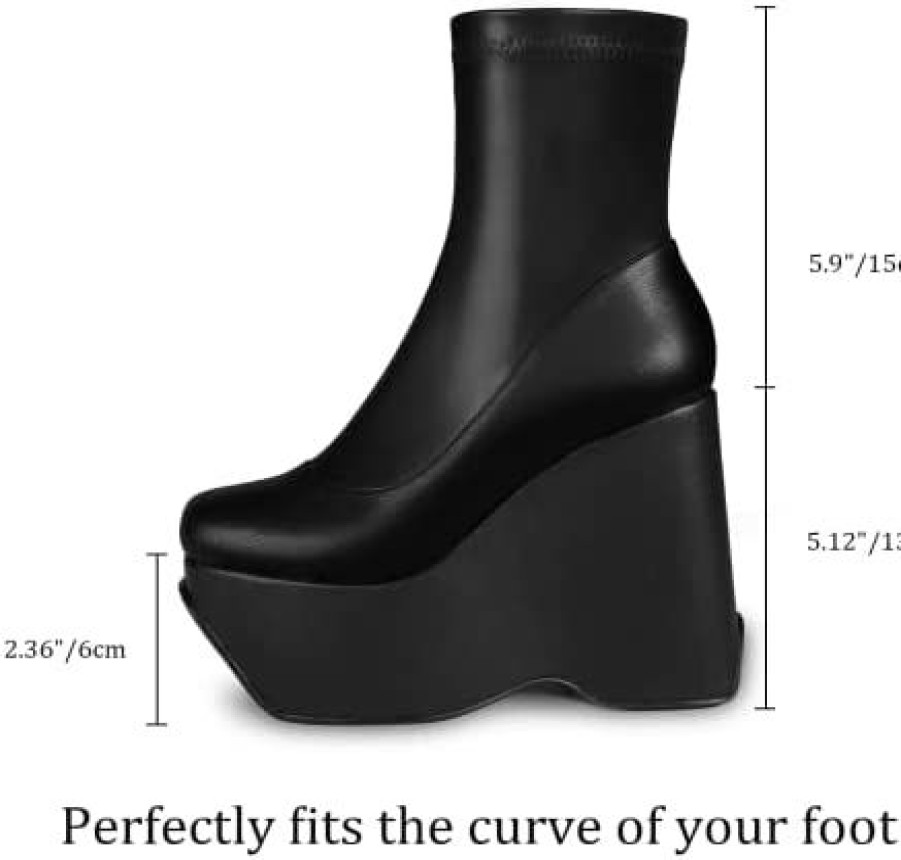 Women * | Wetkiss Womens Platform Wedge Boots Size Zipper Booties For Women Slip On Ankle Boots Heeled Short Boots Black