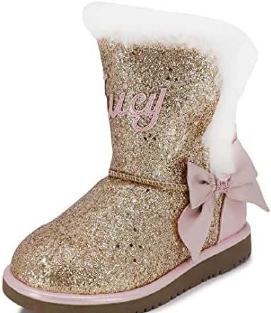 Girl * | Juicy Couture Kids Bootie With Sherpa Fur For Winter Warm Ankle Slip On Boot Windsor-Rose-Gold