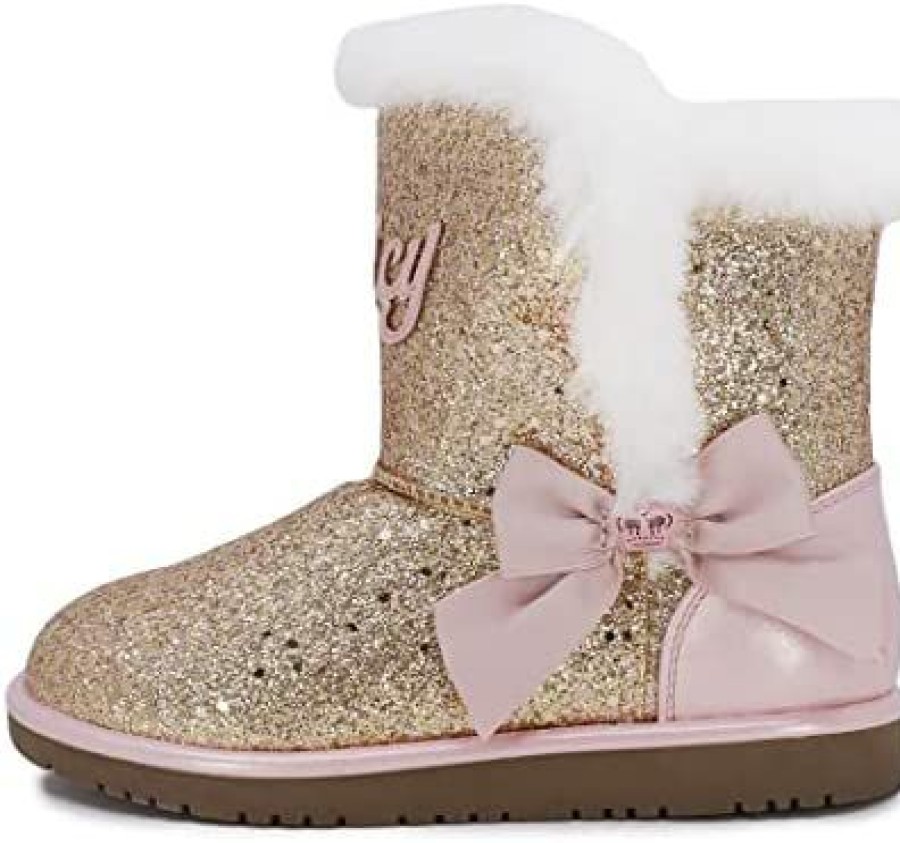 Girl * | Juicy Couture Kids Bootie With Sherpa Fur For Winter Warm Ankle Slip On Boot Windsor-Rose-Gold