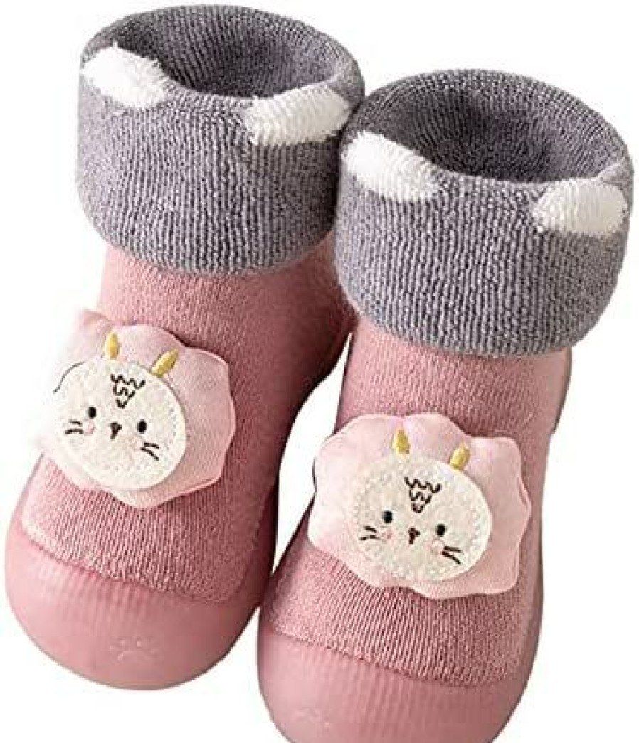 Girl * | Baby Boots Infant Toddle Footwear Winter Toddler Shoes Soft Bottom Indoor Non Slip Warm Cartoon Animal Floor Socks Shoes Pink