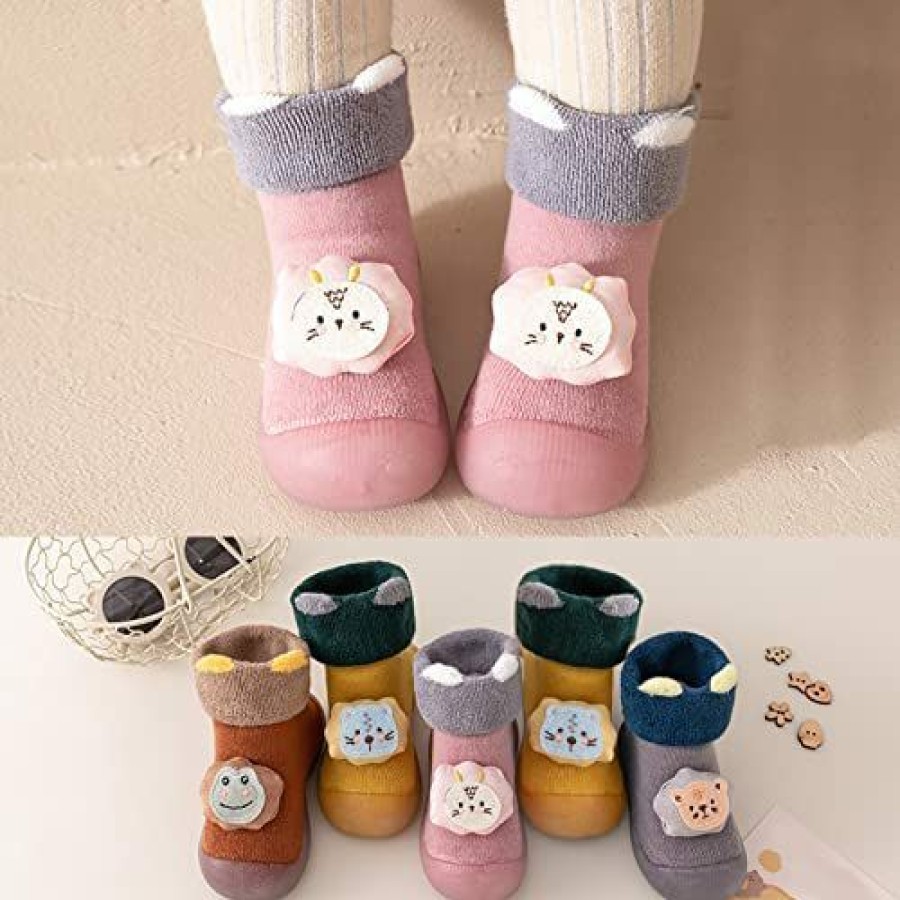 Girl * | Baby Boots Infant Toddle Footwear Winter Toddler Shoes Soft Bottom Indoor Non Slip Warm Cartoon Animal Floor Socks Shoes Pink