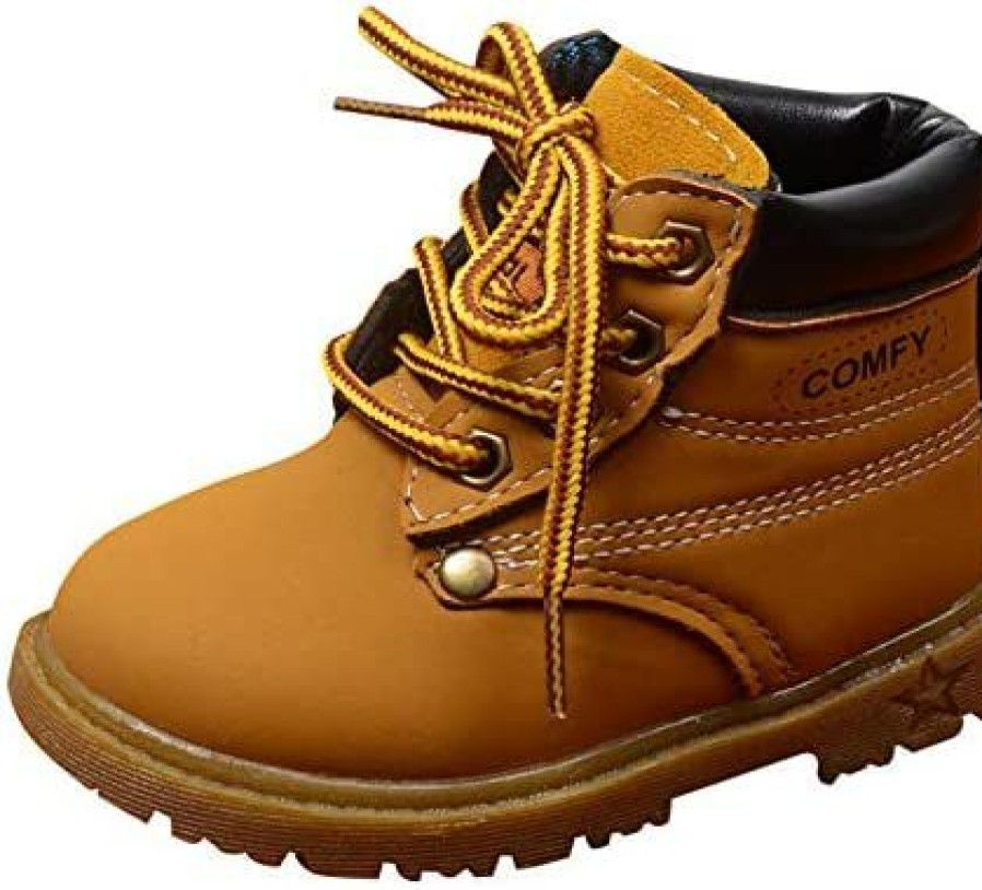 Girl * | Happy Cherry Baby Autumn Martin Boots Fashion Suede Leather Lace-Up Boots Soft Flat Ankle Yellow